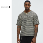 Lencelot Rib Textured Stripe Relaxed T-Shirt – Soft Cotton Crew Neck Casual Tee