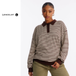 Women’s Striped Polo Sweater – Knit Collared Casual Pullover Shirt