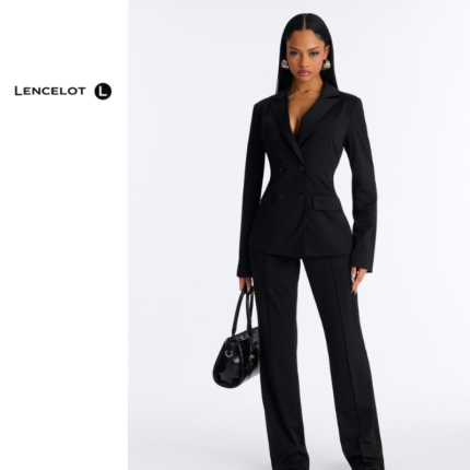 Women’s Double-Breasted Blazer & Pant Set – Formal Business Suit, Black Two-Piece Outfit